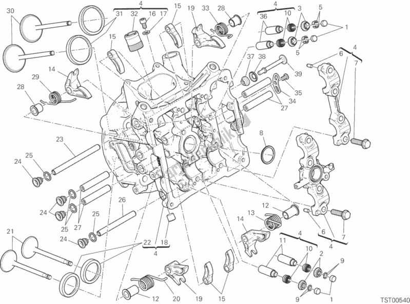 All parts for the Horizontal Head of the Ducati Superbike 1299S 90 TH Anniversario USA 2017